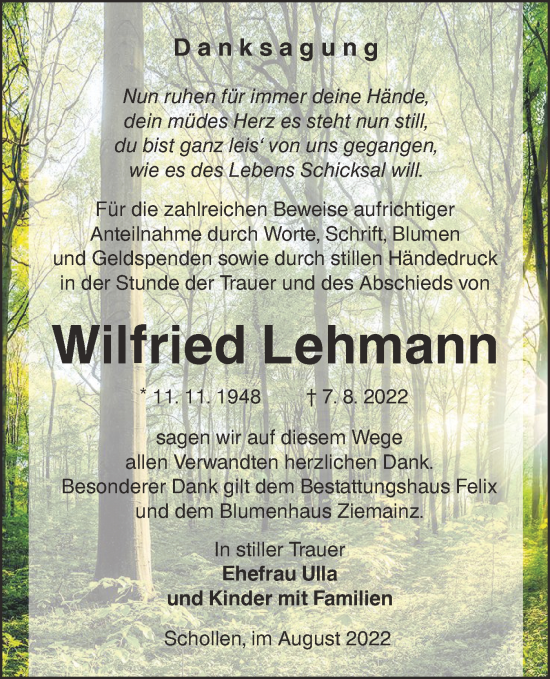 Traueranzeige von Wilfried Lehmann von lausitzer_rundschau