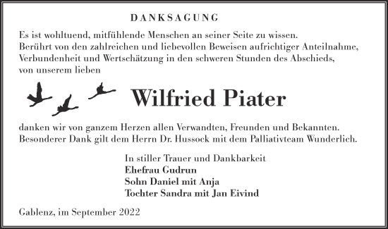 Traueranzeige von Wilfried Piater von lausitzer_rundschau