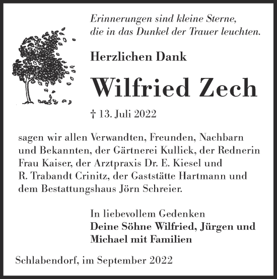 Traueranzeige von Wilfried Zech von lausitzer_rundschau