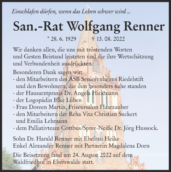 Traueranzeige von Wolfgang Renner von lausitzer_rundschau