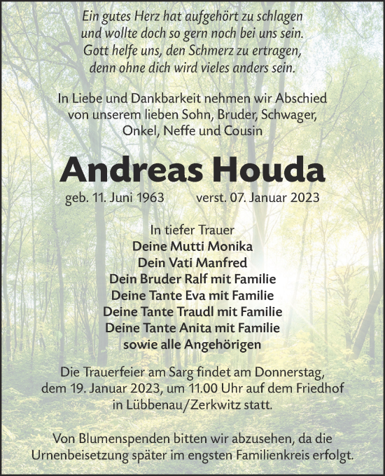 Traueranzeige von Andreas Houda von Lausitzer Rundschau