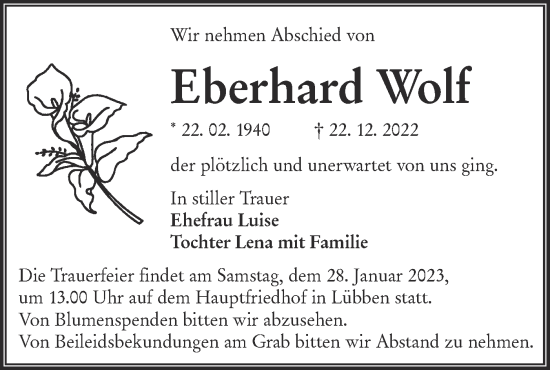 Traueranzeige von Eberhard Wolf von lausitzer_rundschau