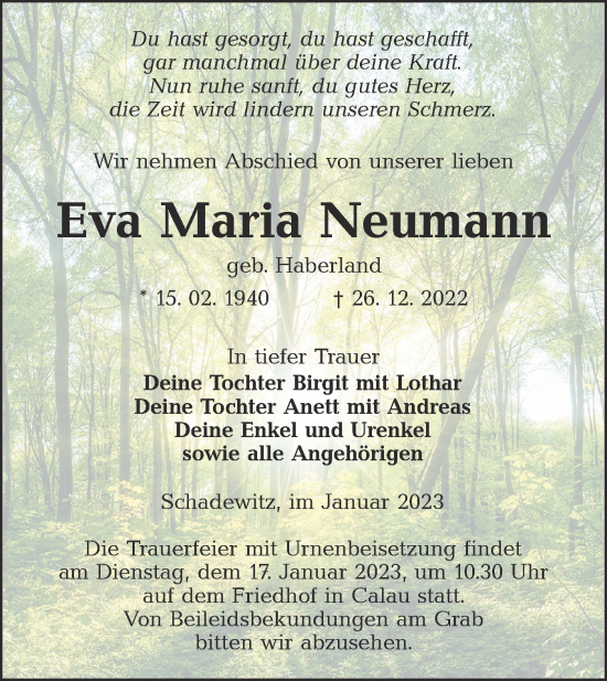 Traueranzeige von Eva Maria Neumann von lausitzer_rundschau