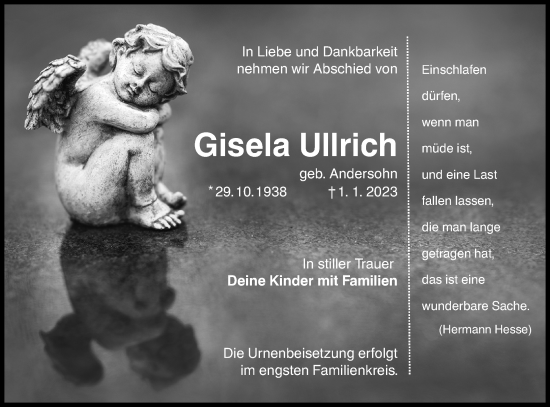 Traueranzeige von Gisela Ullrich von lausitzer_rundschau