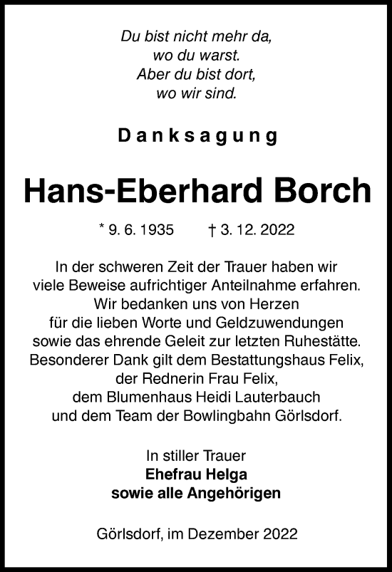 Traueranzeige von Hans-Eberhard Borch von lausitzer_rundschau