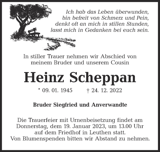 Traueranzeige von Heinz Scheppan von lausitzer_rundschau
