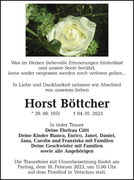 Traueranzeige von Horst Böttcher von Lausitzer Rundschau