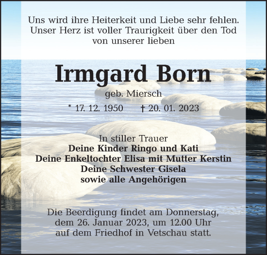Traueranzeige von Irmgard Born von Lausitzer Rundschau
