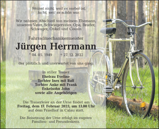 Traueranzeige von Jürgen Herrmann von Lausitzer Rundschau