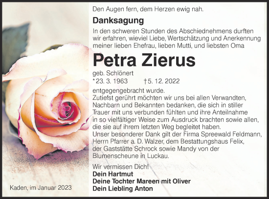 Traueranzeige von Petra Zierus von Lausitzer Rundschau