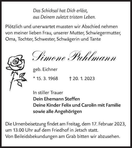 Traueranzeige von Simone Puhlmann von Lausitzer Rundschau