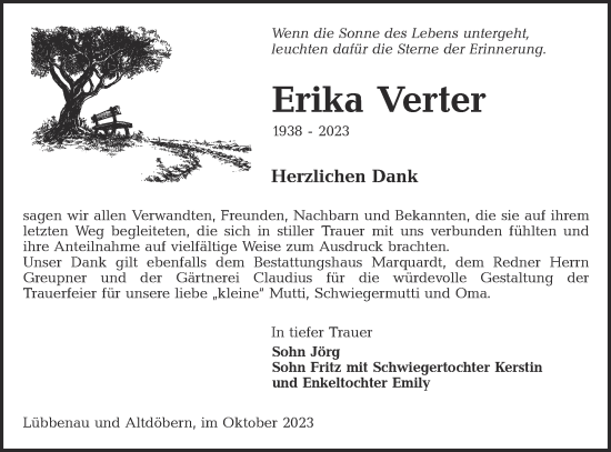 Traueranzeige von Erika Verter von Lausitzer Rundschau