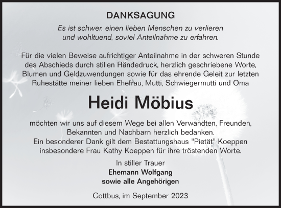 Traueranzeige von Heidi Möbius von Lausitzer Rundschau