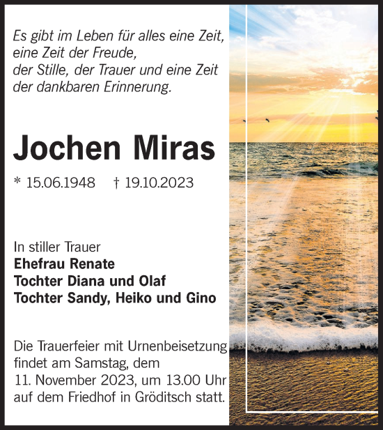 Traueranzeige von Jochen Miras von Lausitzer Rundschau