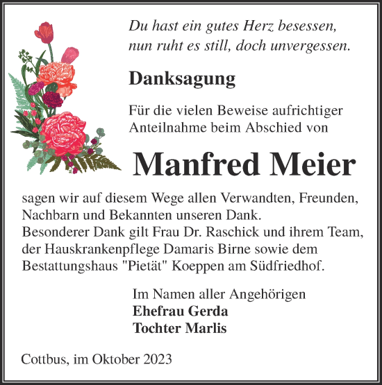 Traueranzeige von Manfred Meier von Lausitzer Rundschau