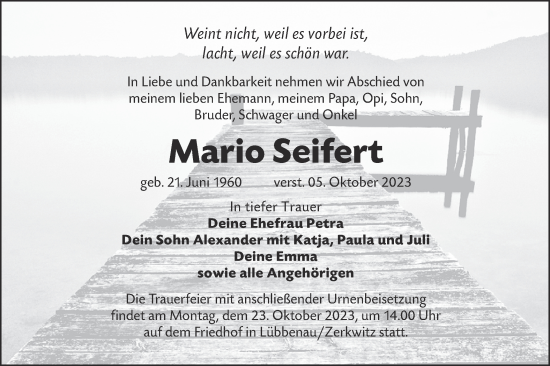 Traueranzeige von Mario Seifert von Lausitzer Rundschau