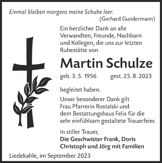 Traueranzeige von Martin Schulze von Lausitzer Rundschau