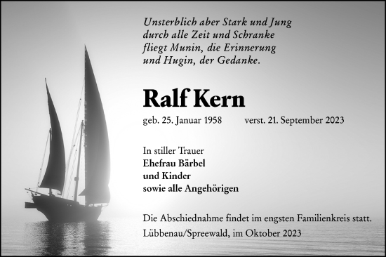 Traueranzeige von Ralf Kern von Lausitzer Rundschau