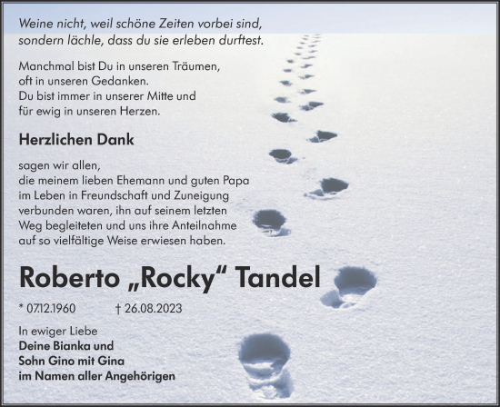 Traueranzeige von Roberto  Tandel von Lausitzer Rundschau