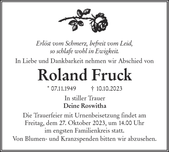 Traueranzeige von Roland Fruck von Lausitzer Rundschau