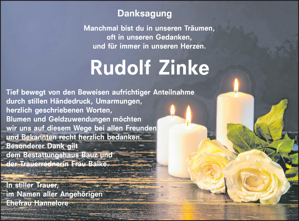  Traueranzeige für Rudolf Zinke vom 28.10.2023 aus Lausitzer Rundschau