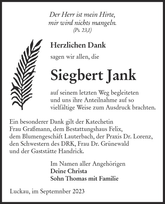 Traueranzeige von Siegbert Jank von Lausitzer Rundschau