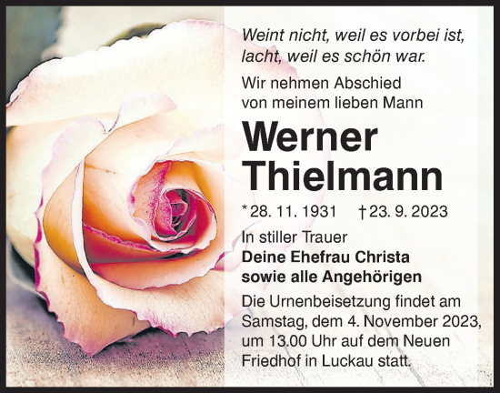 Traueranzeige von Werner Thielmann von Lausitzer Rundschau