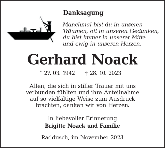 Traueranzeige von Gerhard Noack von Lausitzer Rundschau