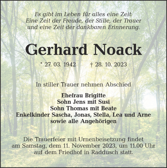 Traueranzeige von Gerhard Noack von Lausitzer Rundschau