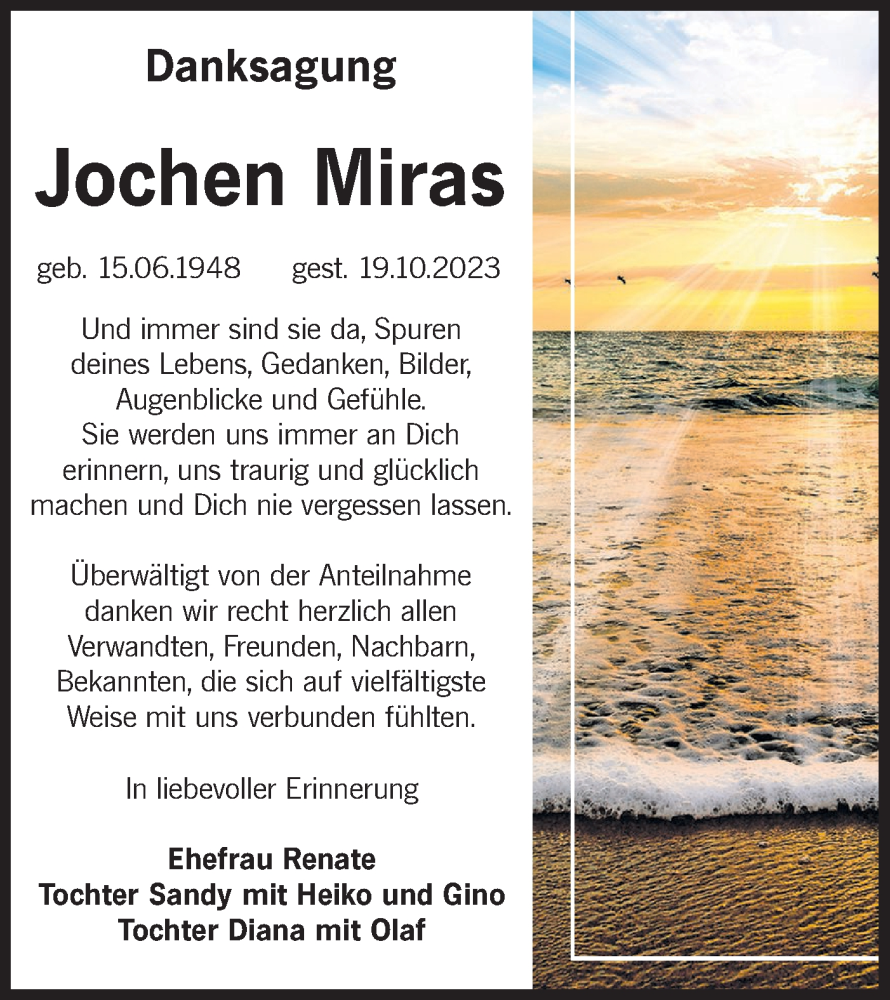  Traueranzeige für Jochen Miras vom 18.11.2023 aus Lausitzer Rundschau