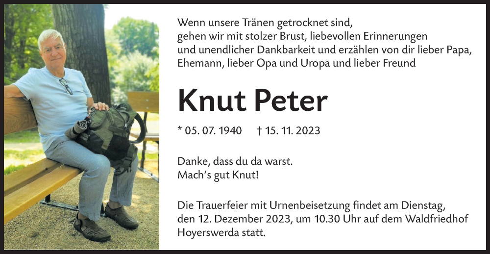  Traueranzeige für Knut Peter vom 25.11.2023 aus Lausitzer Rundschau