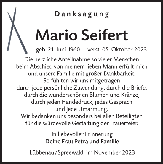 Traueranzeige von Mario Seifert von Lausitzer Rundschau