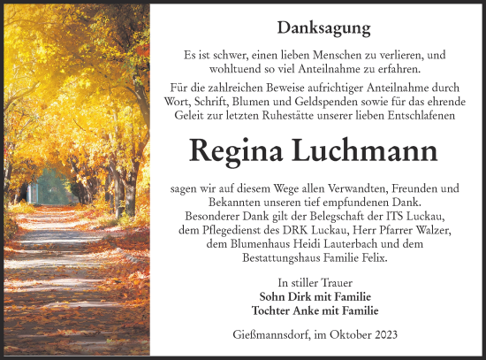 Traueranzeige von Regina Luchmann von Lausitzer Rundschau