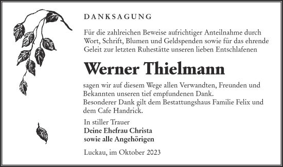 Traueranzeige von Werner Thielmann von Lausitzer Rundschau