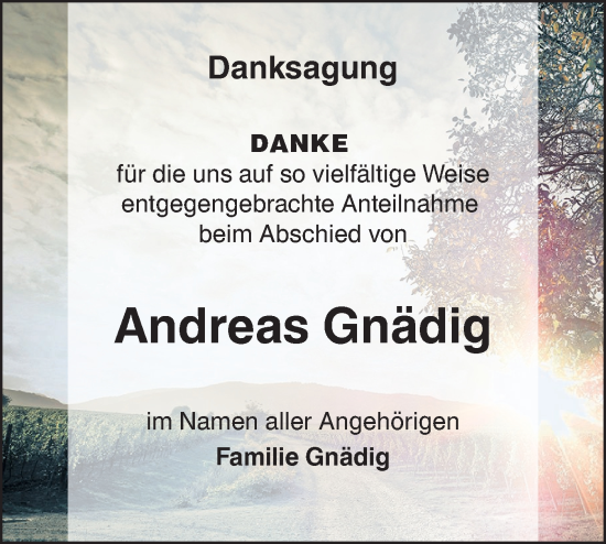 Traueranzeige von Andreas Gnädig von Lausitzer Rundschau