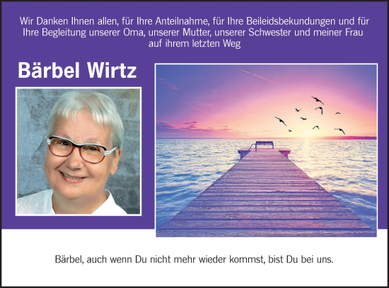 Traueranzeige von Bärbel Wirtz von Lausitzer Rundschau
