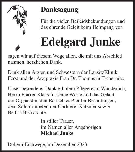 Traueranzeige von Edelgard Junke von Lausitzer Rundschau