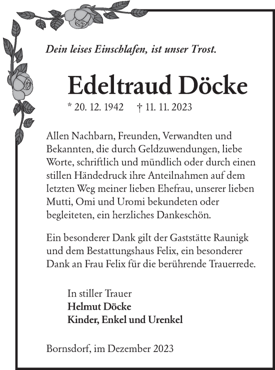 Traueranzeige von Edeltraud Döcke von Lausitzer Rundschau