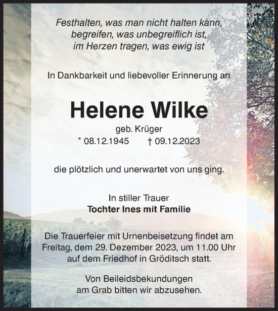 Traueranzeige von Helene Wilke von Lausitzer Rundschau