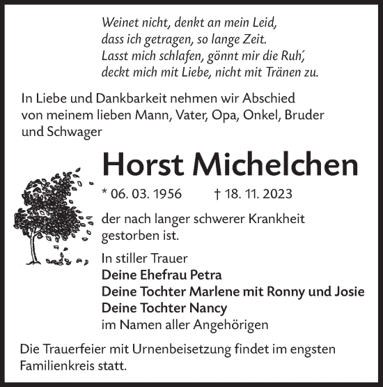 Traueranzeige von Horst Michelchen von Lausitzer Rundschau