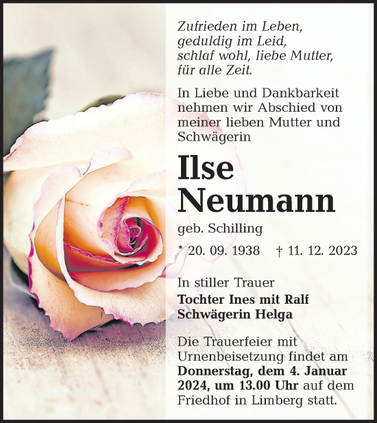 Traueranzeige von Ilse Neumann von Lausitzer Rundschau