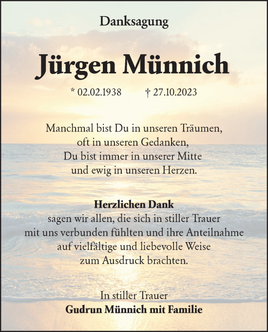 Traueranzeige von Jürgen Münnich von Lausitzer Rundschau