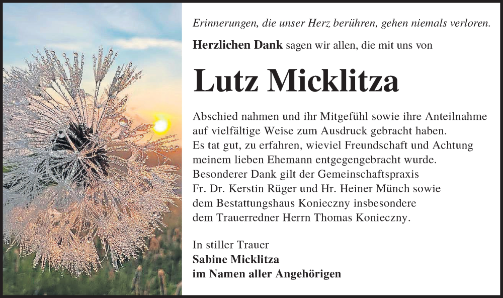  Traueranzeige für Lutz Micklitza vom 16.12.2023 aus Lausitzer Rundschau