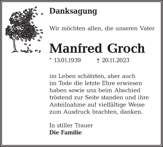 Traueranzeige von Manfred Groch von Lausitzer Rundschau