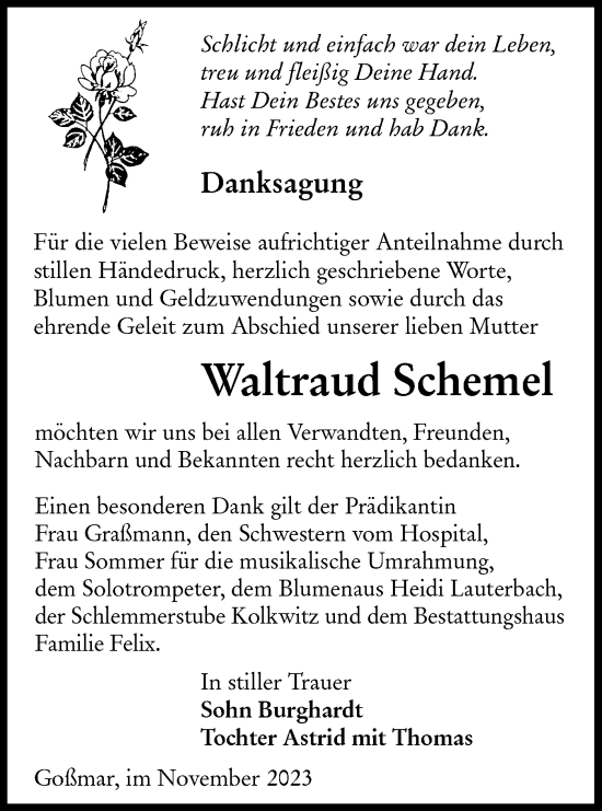 Traueranzeige von Waltraud Schemel von Lausitzer Rundschau