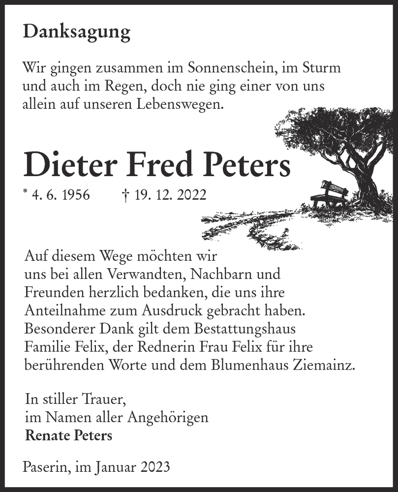  Traueranzeige für Dieter Fred Peters vom 04.02.2023 aus Lausitzer Rundschau