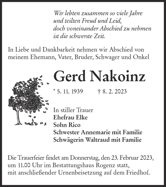Traueranzeige von Gerd Nakoinz von Lausitzer Rundschau