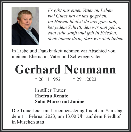 Traueranzeige von Gerhard Neumann von Lausitzer Rundschau