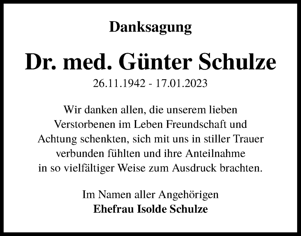  Traueranzeige für Günter Schulze vom 18.02.2023 aus Lausitzer Rundschau