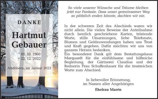 Traueranzeige von Hartmut Gebauer von Lausitzer Rundschau